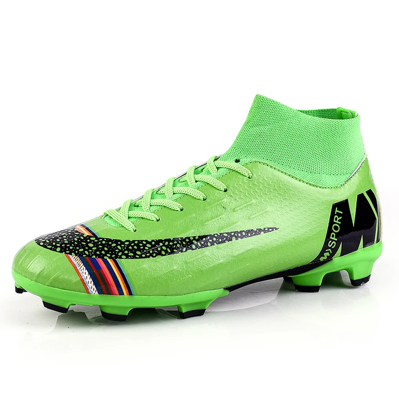 Футбольная обувь, футбольная обувь, кроссовки для мужчин, новинка, кожаные футбольные бутсы с высоким голенищем, тренировочные футбольные кроссовки, обувь для футбола - Цвет: Spike-2098-1Green