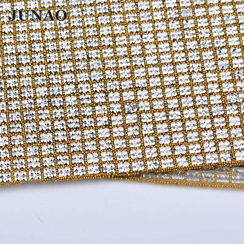 JUNAO-24-40cm-Adhesive-Silver-Rhinestone-Mesh-Trim-Flatback-Crystal-Fabric-Strass-Ribbon-Applique-For-Shoes