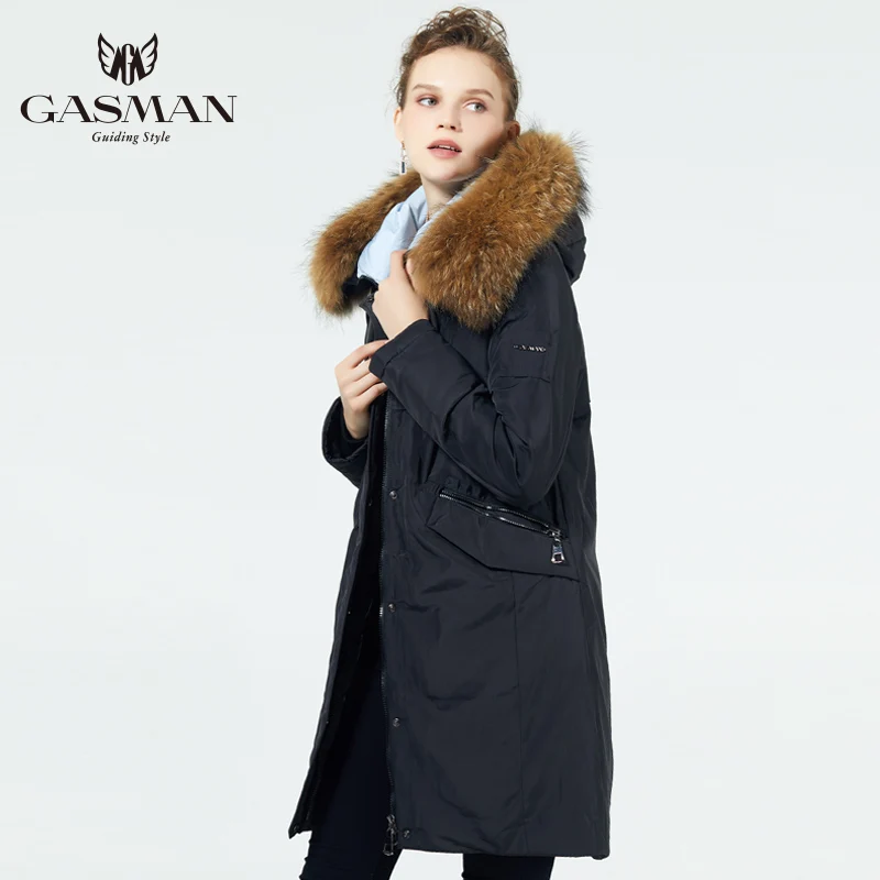 GASMAN женская зимняя куртка мода Длинный женский пуховик парка с капюшоном теплая верхняя одежда парка с натуральным мехом
