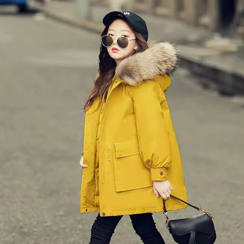 

Children Winter Jackets for Girls Cotton Long Coat Parka 2019 New Hooded Zipper Solid Thick Outerwear Girl Kids Winter Clothes