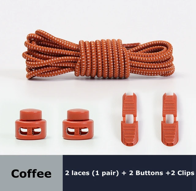 1Pair Colored Dots Round Shoelaces Elastic Plastic Lock Hiking Sports No Tie Shoelace Adult Children Shoe Accessories Lazy Lace Coffee