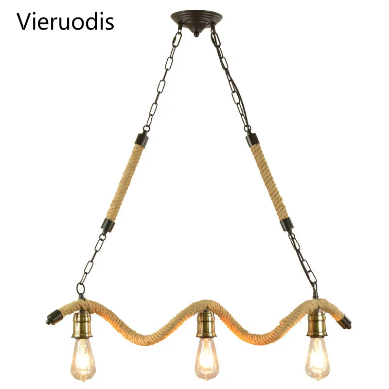 Ретро тесьма подвесные светильники 3 головки винтажные пеньковые кухонные