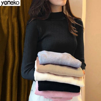 

Fashion Women Turtleneck Pullover Sweater Winter Tops Sweater Women Jumper Casual Knitted Bottoming Shirt Elastic Sweaters KM691