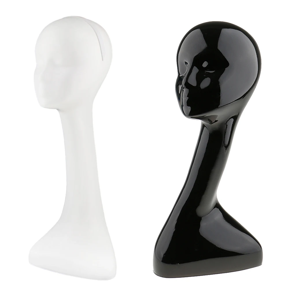 2 Pieces Long Neck Female Mannequin Heads Black White 20-22 inch Tall