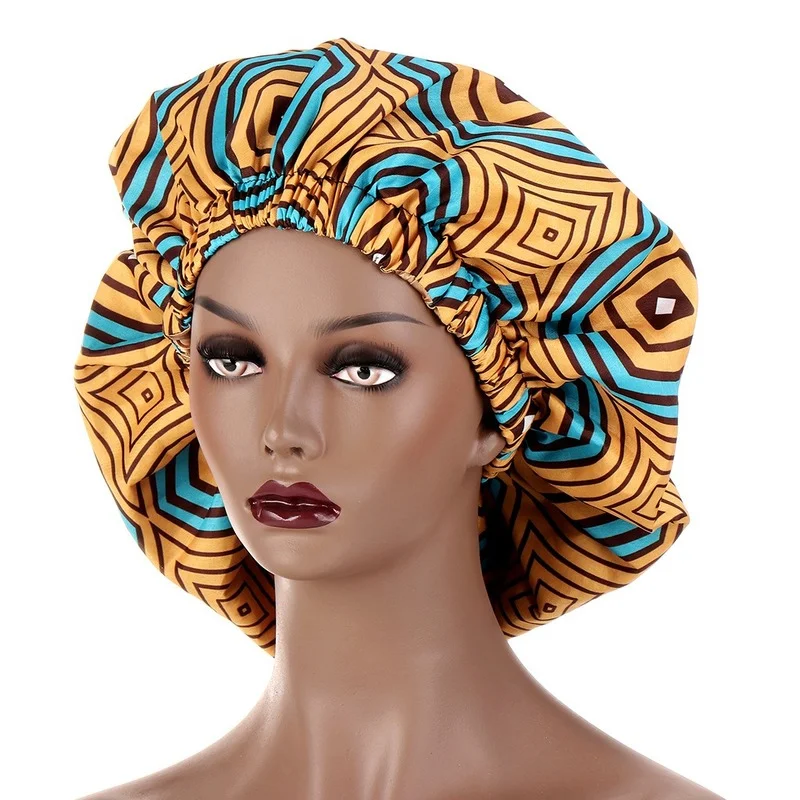 Large Flower Geometric Print Night Hair Cap Women Double Layer Elastic Bonnet Sleeping Hat Head Cover Ladies Nightcap Fashion | Аксессуары