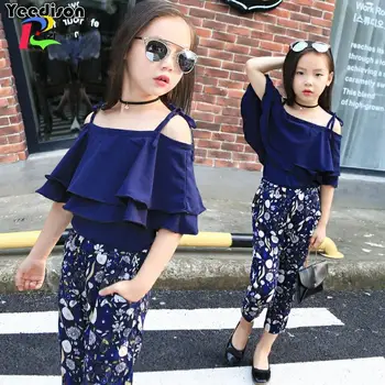 

Fashion Summer Girls Clothing Set 2018 Children Off Shoulder Tops Floral Pants 2Pcs Kids Outfits Big Girl Clothes 5 6 7 8 Years