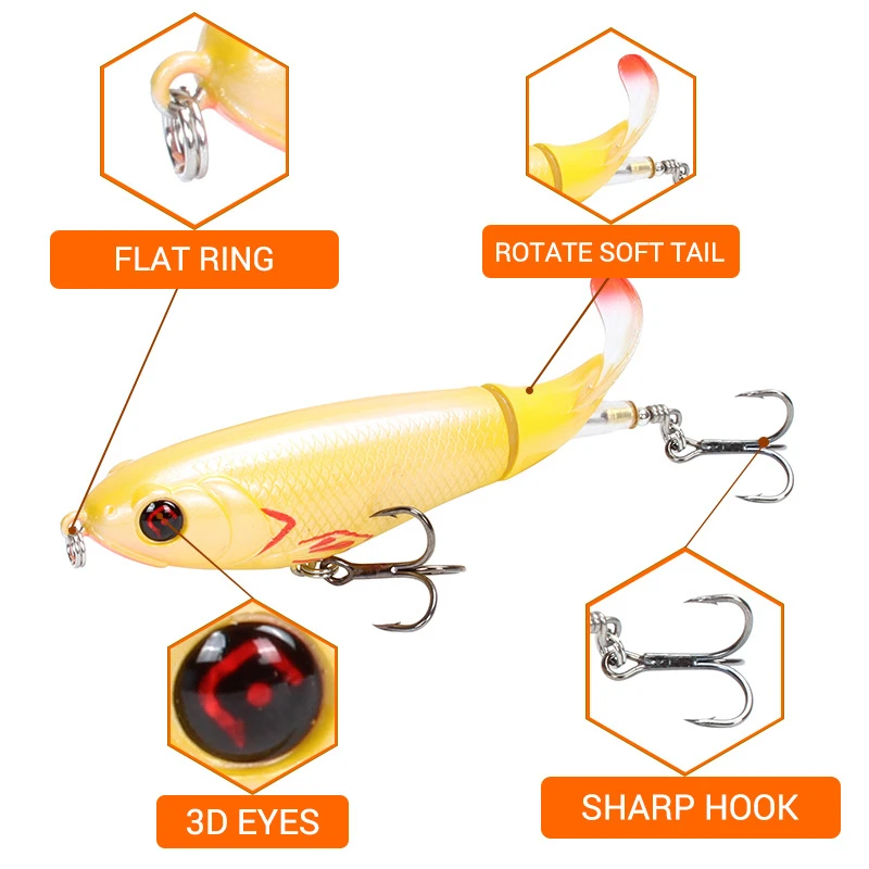 8pcs/lot Whopper Plopper Fishing Lures 10cm 17g Topwater Pencil bait  wobbler Isca artificial Soft Rotating Tail Fishing Tackle