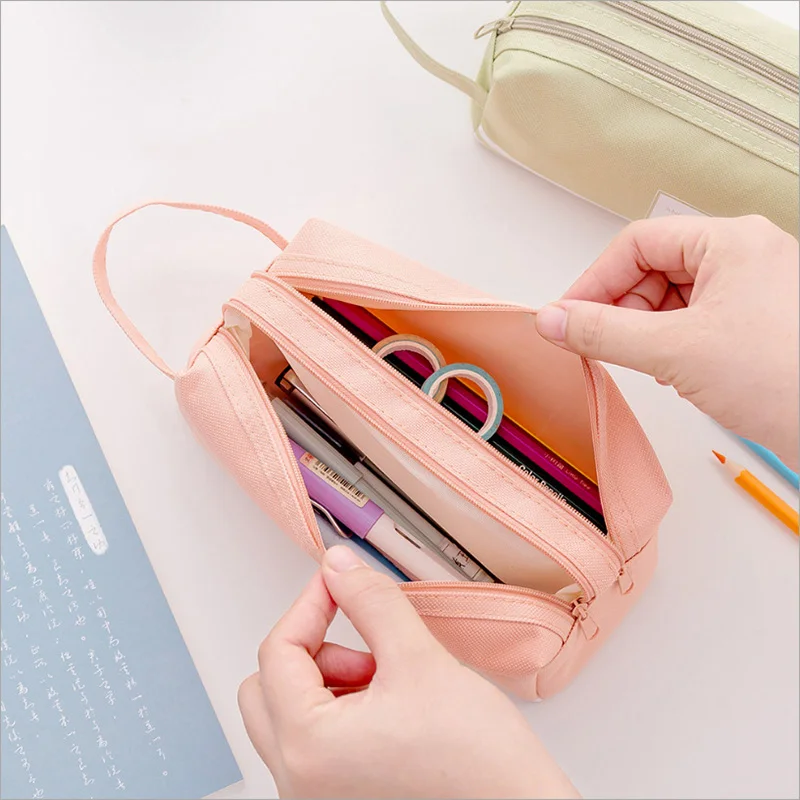 

Simple Versatile Double-layer Pencil Case Large Capacity Handle Zipper Oxford Cloth Stationery OUJ99