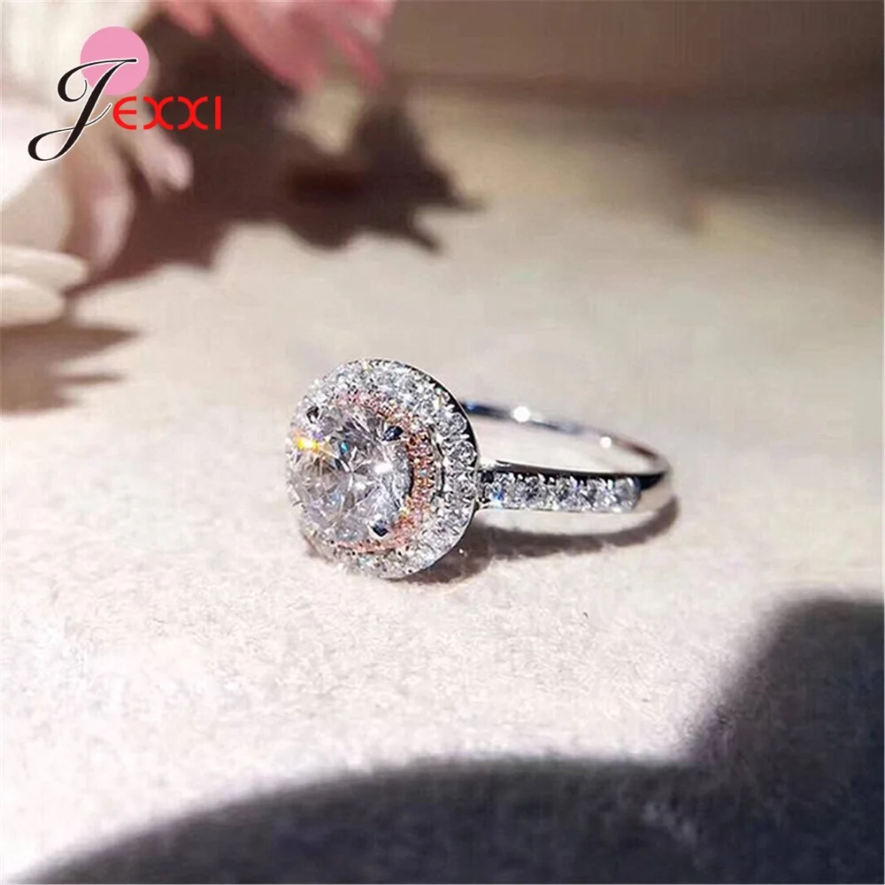 Exquisite 925 Sterling Silver Cubic Zircon Engagement Rings For Women Girl Rhinestone Wedding Fashion Jewelry