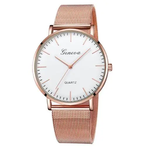 rose gold white Современные модные черные кварцевые часы для мужчин и женщин сетка из нержавеющей стали высококачественный ремешок для часов повседневные наручные часы подарок для женщин reloj - Цвет: rose gold white