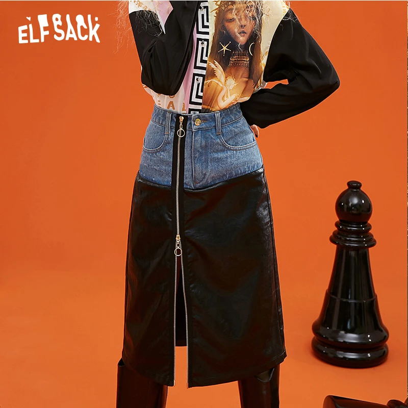 1400.04 руб. 54% СКИДКА|ELF SACK/черная юбка с молнией спереди, трапециевидной формы в Корейском стиле, Женская мода 2019, облегающая уличная, шикарная женская кожаная юбка-in Юбки from Женская одежда on Aliexpress.com | Alibaba Group