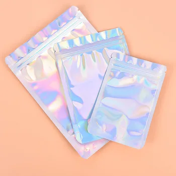 

100Pcs/pack Zip Lock Plastic Bag Aluminum Foil Hologram Food Pouch Small Water Proof Zipper Reclosable Pouches New