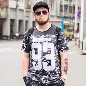 

GONTHWID Summer new large size men's camouflage loose short-sleeved T-shirt fat plus increase beach leisure half-sleeved