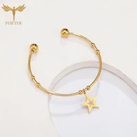 Hollow Star Bracelet Pendant Golden Stainless Steel Woman Bangle Five-pointed Star Bead Ball Open Bracelet Woman Fashion Jewelry 2