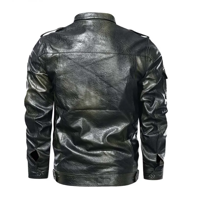 Mcikkny Men Winter Pu Leather Jackets Autumn Winter Motorcycle Leather Outwear Coats For Male Clothing Size M-5XL Washed  (15)