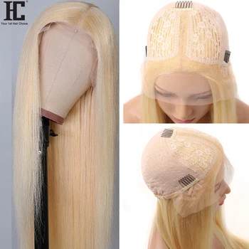 

Glueless 613 Blonde Lace Part Human Hair Wig 13x1 Brazilian Straight Wigs Pre Plucked Transparent Lace 150% Remy Lace Wig