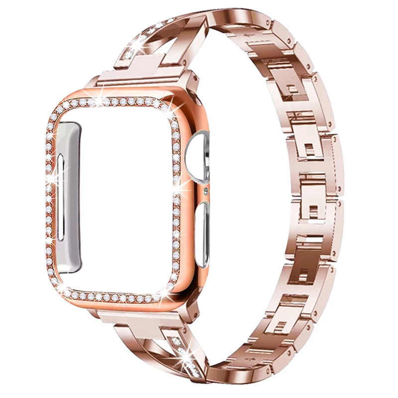 Для Apple Watch ремешок для женщин+ чехол 38 мм/42 мм/40 мм/44 мм с бриллиантами iwatch серия ремешок из нержавеющей стали 5 4 3 2 1 браслет