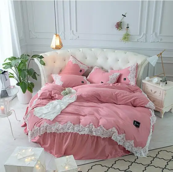 4pcs set 09 4 шт., хлопок, круглая простыня, наволочка, набор пододеяльников, мягкая кружевная наволочка с вышивкой, 200*230 см, пододеяльник - Цвет: 4pcs set 09