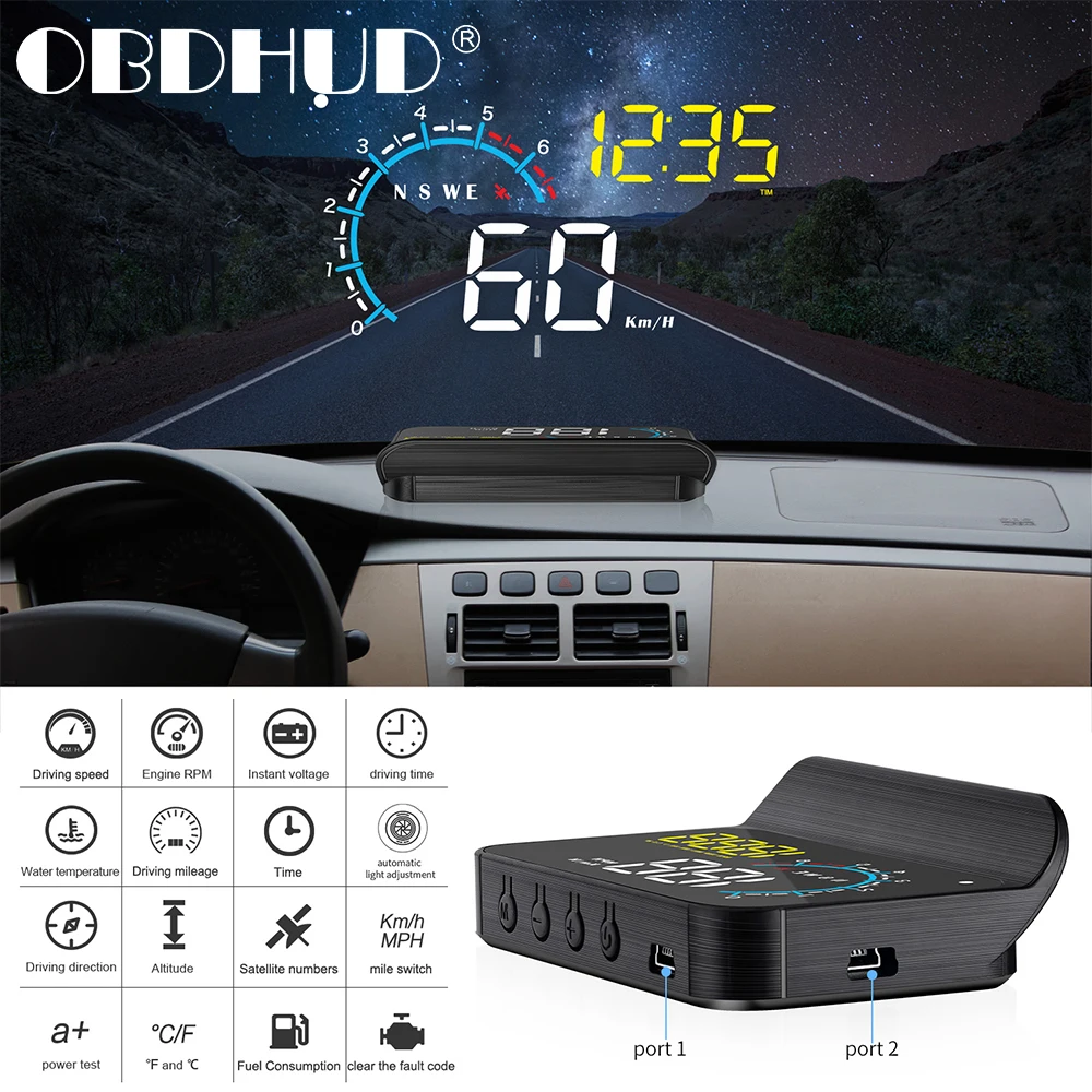 Новинка Автомобильный GPS HUD OBD2 головной дисплей с блендой лобовое стекло проектор