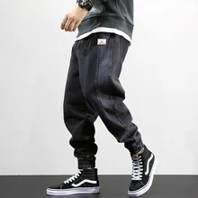 Японские модные мужские джинсы Высококачественная в полоску дизайнерские брюки-карго шаровары брюки уличная хип-хоп джинсы Джоггеры мужские