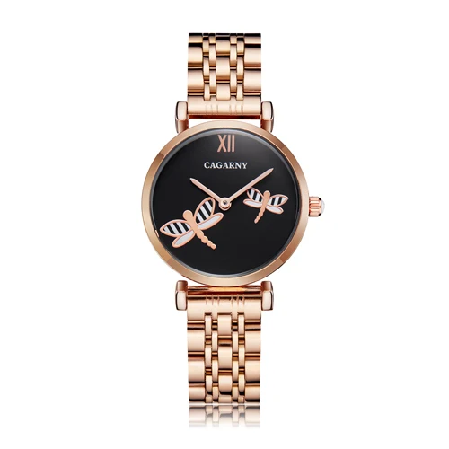 rose gold 1 Cagarny роскошные часы с бриллиантами женские водонепроницаемые часы из розового золота со стальным ремешком женские наручные часы браслет часы женские Relogio Feminino - Цвет: rose gold 1