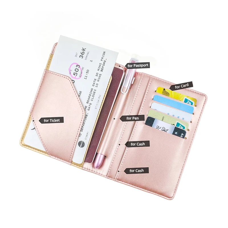 Passport Holder with Travel Tag Set RFID Blocking Travel ID Card Wallet Leather Document Organizer for Women and Men