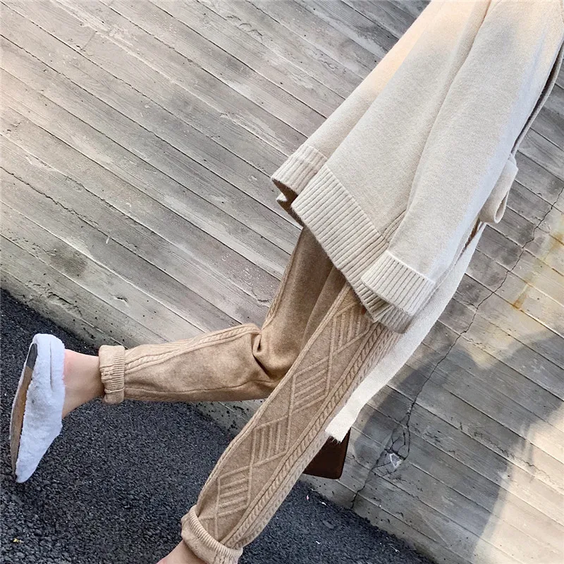 capri pants JXMYY Winter Thicken Women Harem Pants Casual Drawstring Twisted Knitted Pants Femme Chic Warm Female Sweater Trousers 2022 cargo pants