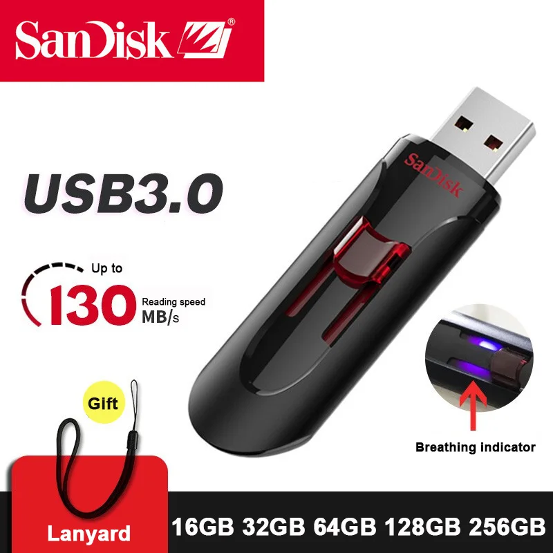 Sandisk CZ600 Cruzer Glide 3,0 usb флешка USB флеш-накопитель 16 ГБ 32 ГБ 64 ГБ 256 ГБ флеш-накопитель 128 ГБ флеш-память Флешка 3,0 Стик флешки