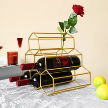 Nordic Light Luxury Metal Wine Rack Wine Bottle Decoration Storage Rack Household Bar Lattice Prism
