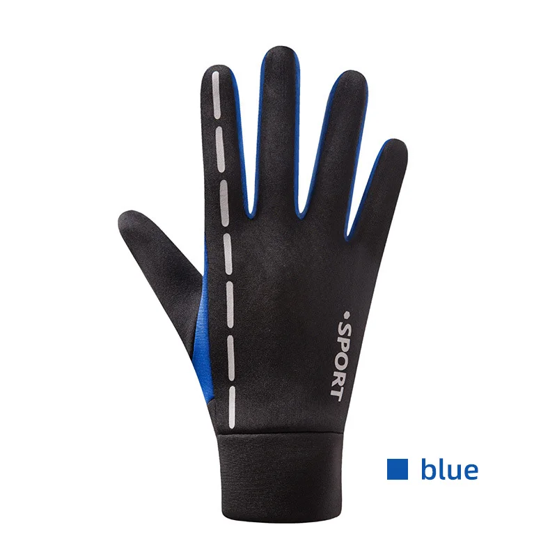 Противоскользящие велосипедные перчатки с сенсорным экраном MTB спортивные противоударные велосипедные перчатки ветрозащитные теплые ночные светоотражающие полосы велосипедные перчатки - Цвет: blue