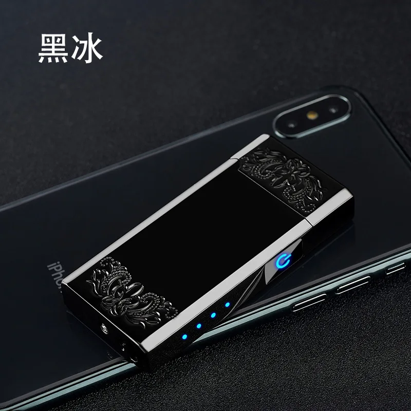 Двойной дуговой плазменный USB Зажигалка для курения Светодиодный дисплей питания Электрические перезаряжаемые зажигалки, сигареты гаджеты для мужчин aansteker - Цвет: black ice