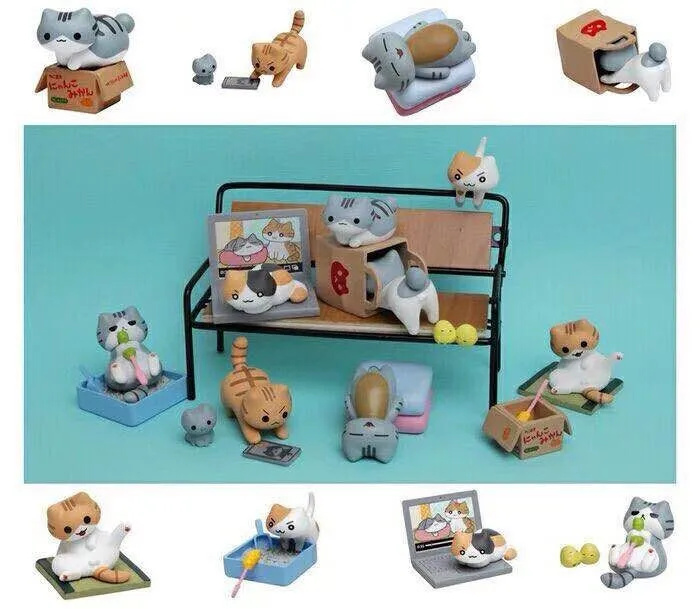 

New Voice Anime Cat Casual Time 8-Neko Atsume Garage Kit Model Blind Box Doll Decoration