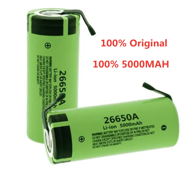 2 шт. аккумулятор для Panasonic 26650A 3,7 V 5000mAh высокой емкости 26650 перезаряжаемые литий-ионные батареи+ DIY никель