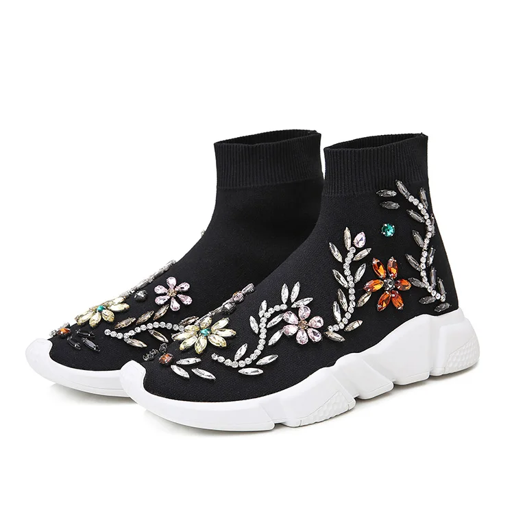 WK93 С украшением в виде кристаллов носок кроссовки Для женщин кроссовки с Кристаллы Стразы носки обувь модные кроссовки женские короткие ботинки WK85 - Цвет: WK93