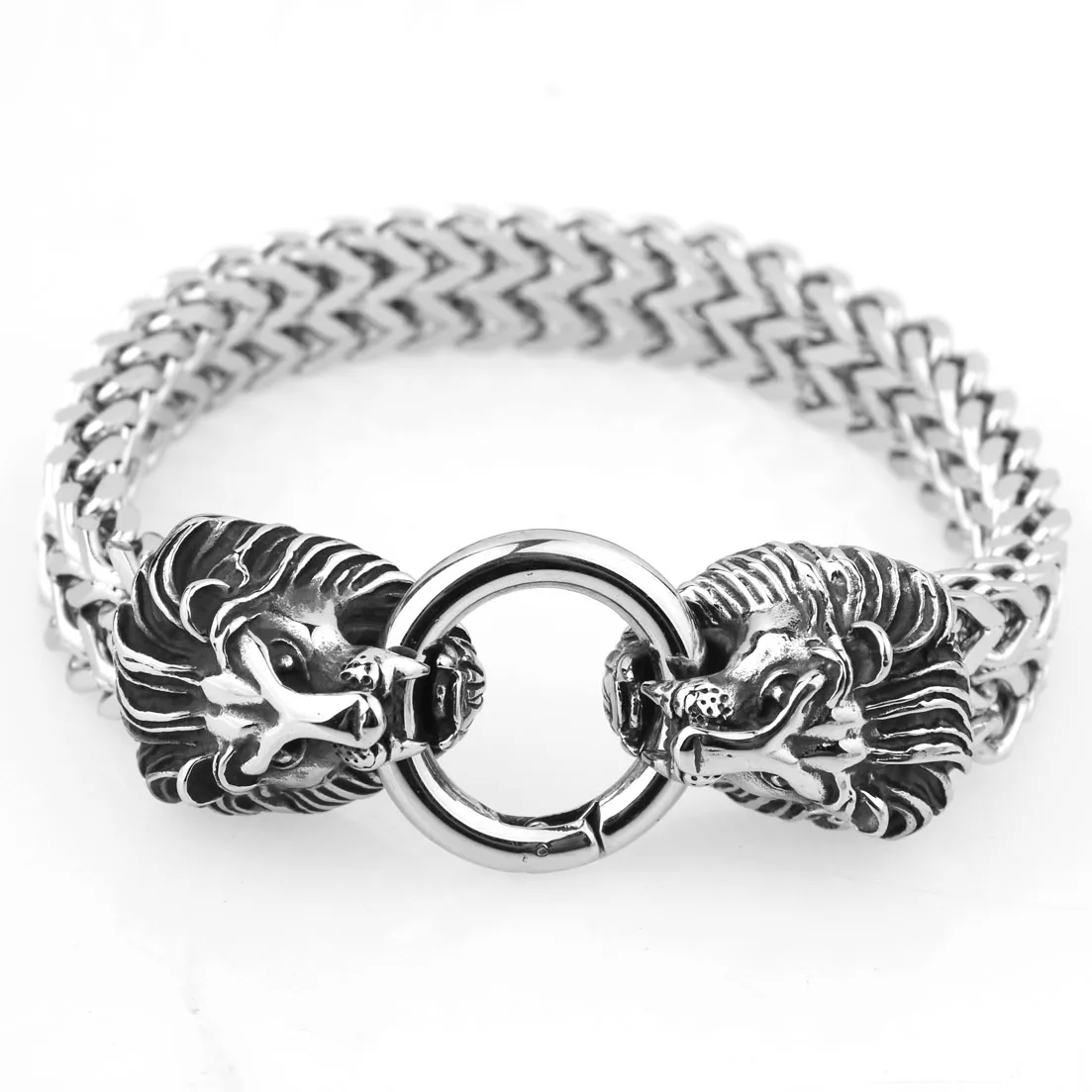 12 мм Высокое качество Серебряный цвет браслет Figaro крутой мужской из нержавеющей стали Лев зажим на голову цепочка браслет ювелирные изделия