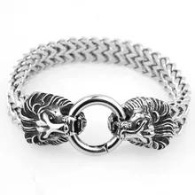 12 мм Высокое качество Серебряный цвет браслет Figaro крутой мужской из нержавеющей стали Лев зажим на голову цепочка браслет ювелирные изделия