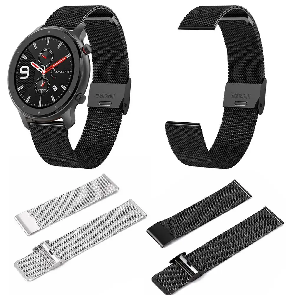 Сменные часы ремешок на запястье для Huami AMAZFIT GTR Смарт-часы 42 мм Новая мода нержавеющая сталь роскошный черный серебристый