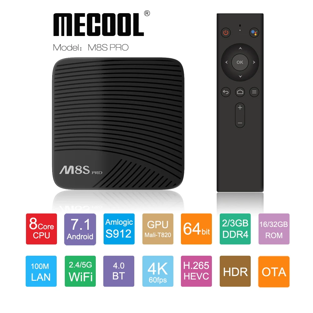 MECOOL Android 7,1 tv Box M8S PRO Amlogic S912 Восьмиядерный 2 Гб DDR4 16 Гб rom 2,4G/5G WiFi видео деление 4K сетевая tv-приставка