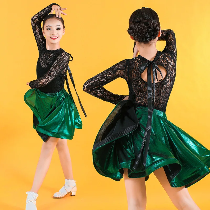 Детская одежда для латинских бальных танцев; костюм для латины для девочек; детский танцевальный Топ и блестящее платье; костюмы для соревнований по сальсе