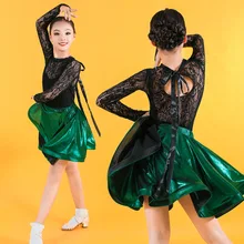 Детская одежда для латинских бальных танцев; костюм для латины для девочек; детский танцевальный Топ и блестящее платье; костюмы для соревнований по сальсе