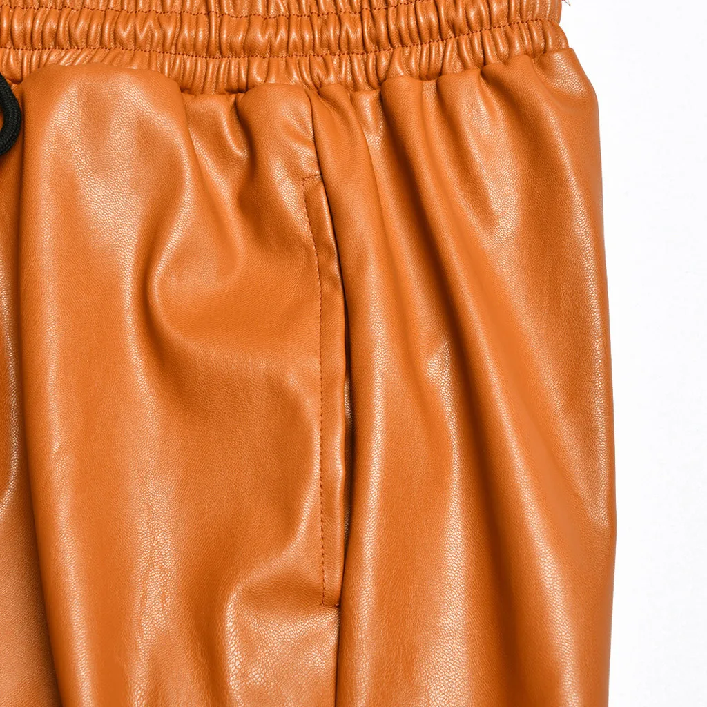 Женские брюки из искусственной кожи с высокой талией для бега, женские брюки