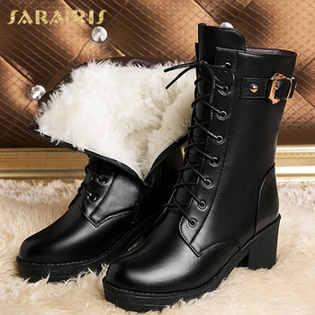 

Sarairis 2020 New Fashion Snow Boots Women Shoes Sole Wool Lining Platform Winter Boots Genuine Cow Leather Comfy Rubber Female