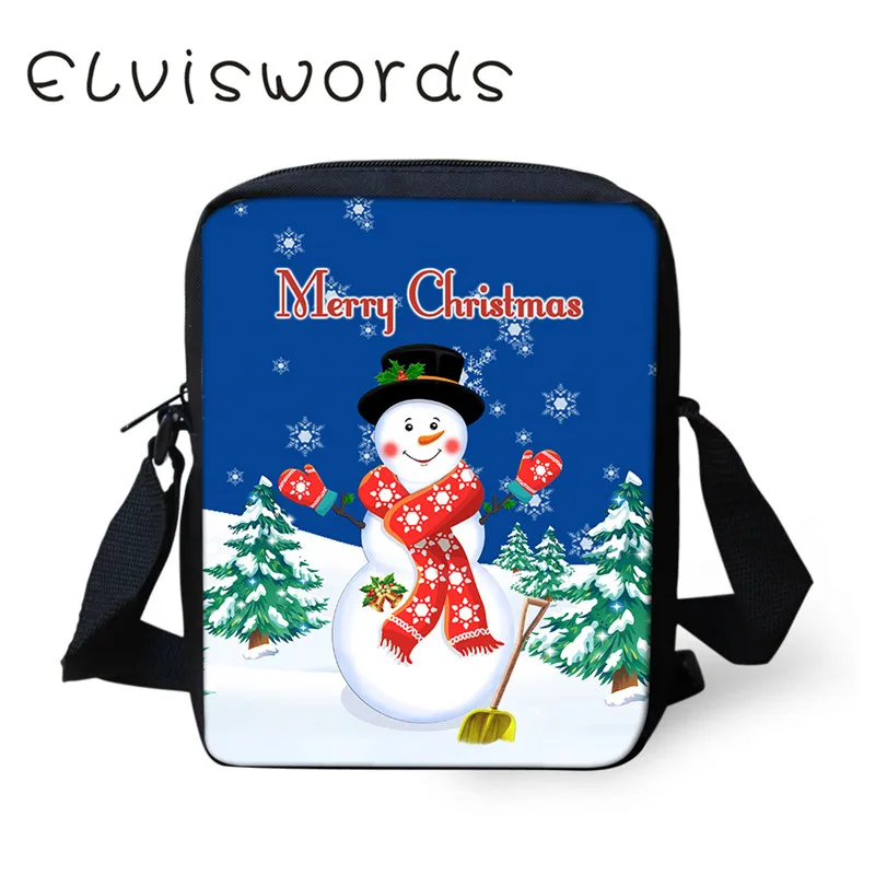 ELVISWORDS, сумки-мессенджеры для мальчиков и девочек, милый Рождественский Снеговик, принт с животными, сумка через плечо на молнии, чехол через плечо, Детская сумка