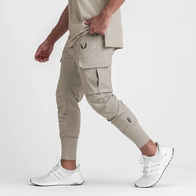 2021 New Sports Pants Men's Fitness Trousers Summer Thin Loose Quick-Drying Stretch Beam Foot Running Training Pants M-3XL Khaki
