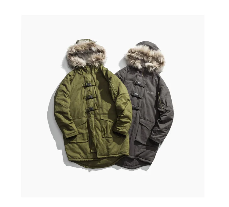 Вертикальные Ze производства 18aw национальные тренды два цвета меховой воротник длинный Военный Стиль Тренч пальто одежда с хлопковой подкладкой