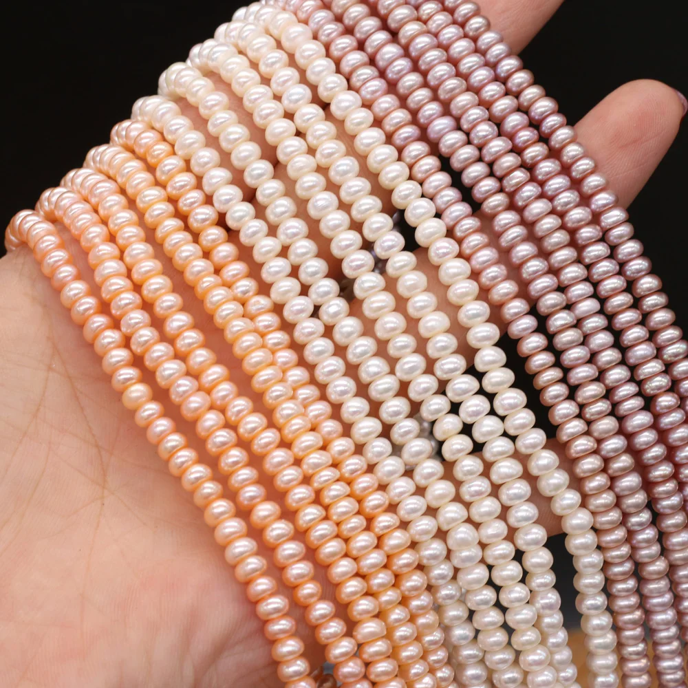 Fine 100% Natural Freshwater Pearl Beads Flat Shape Loose Beads Fit Jewelry  Making DIY Bracelet Necklace Women Gifts Size 4-5mm