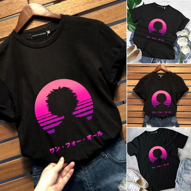 Аниме My Hero Academy Женская Милая футболка с графическим принтом и коротким рукавом Deku I Am Here Повседневная Свободная футболка Топы