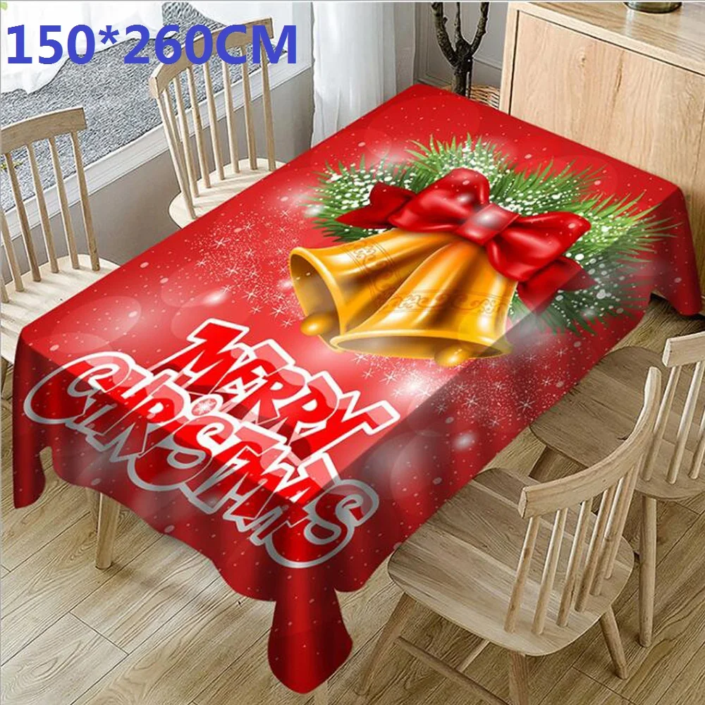 B150X260CM Рождественская скатерть с принтом, прямоугольная скатерть для обеденного стола, праздничный декор для вечеринки, скатерть с 3D рождественским колокольчиком - Цвет: B150X260CM