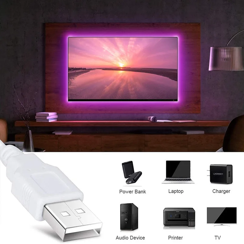 Фото 2021 Новый USB bluetooth ТВ фоновый свет ремень встросветильник свет ремень 5050 красный зелёный синий светильник ремень №4