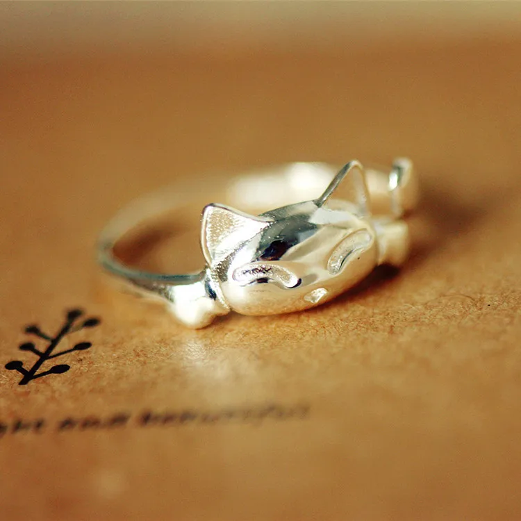 925 Sterling Silver Rings For Women Simple Cat Open Ring Hypoallergenic Jewelry Gifts Girls | Украшения и аксессуары